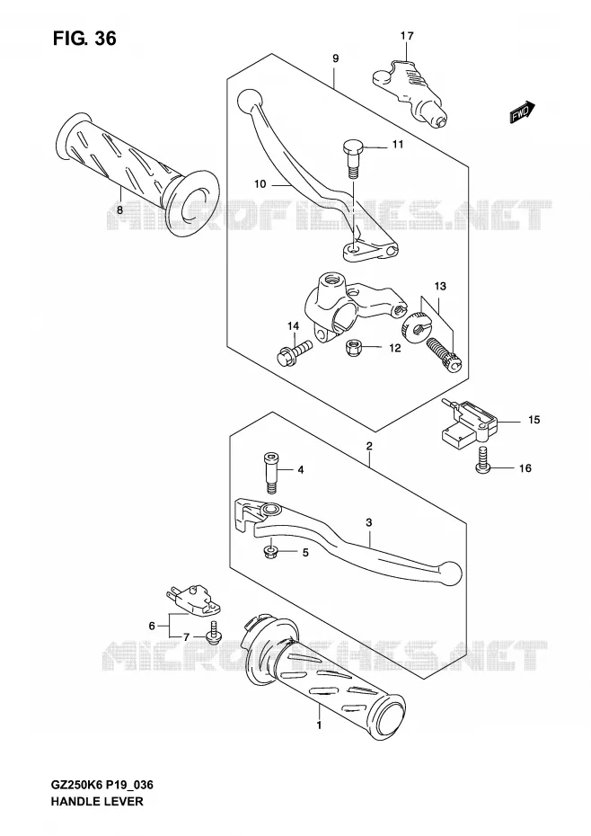 ENSEMBLE LEVIERS - POIGNEES Suzuki MOTO 250 MARAUDER 2006  GZ250K6(P19)