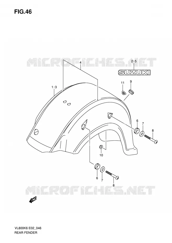 GARDE BOUE ARRIERE (MODEL K6/K7) Suzuki MOTO 800 VOLUSIA 2009  VL800UEK9(E2)