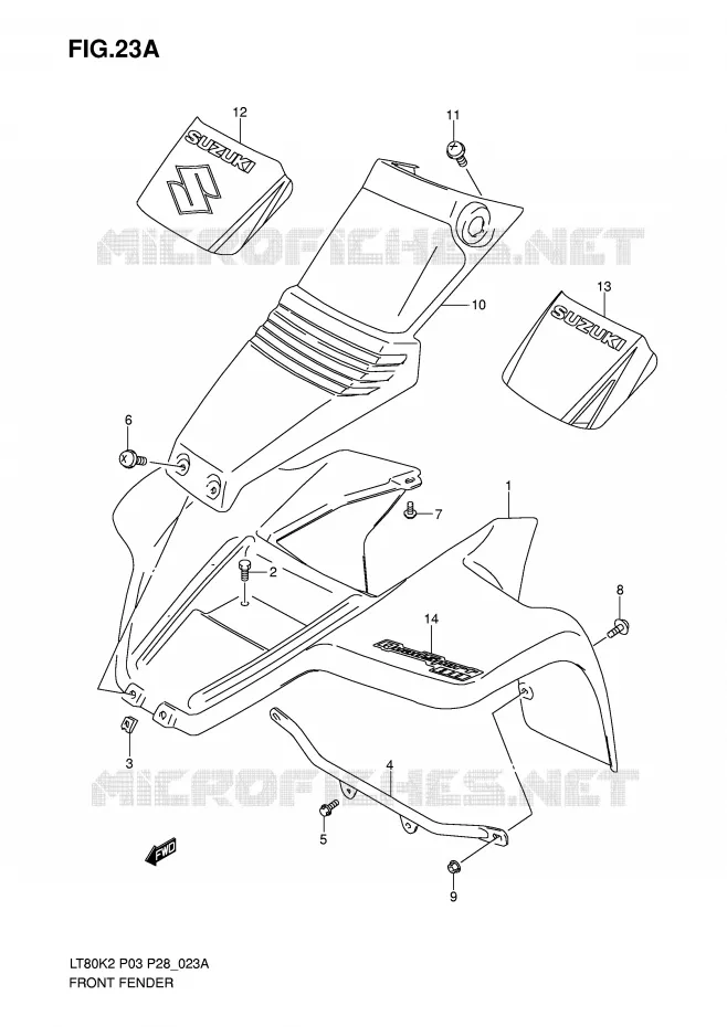 GARDE BOUE AVANT (MODELE K5/K6) Suzuki QUAD 80 QUADSPORT 2003  LT80K3(P3/P28)