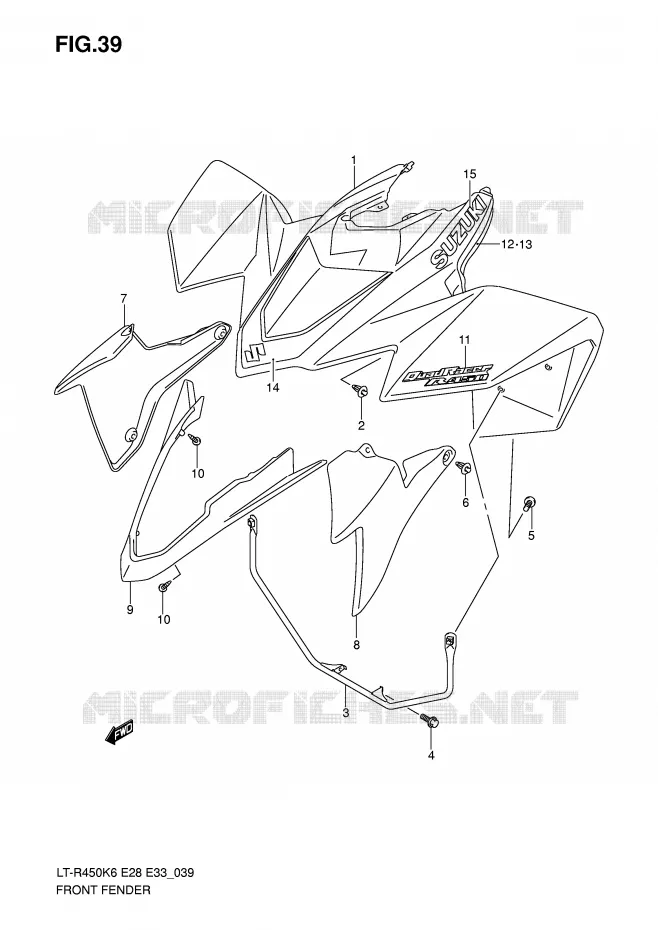 GARDE BOUE AVANT (MODELE K6) Suzuki QUAD 450 QUADRACER 2006  LT-R450K6(E28/E33)
