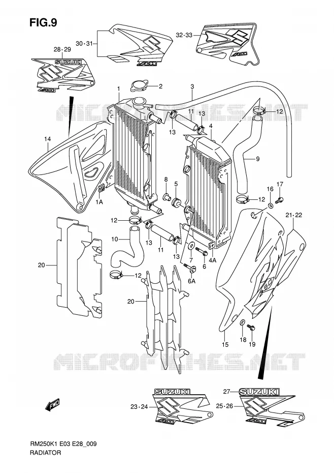 RADIATEUR Suzuki MOTO 250 RM 2002  RM250K2(E3/E28)