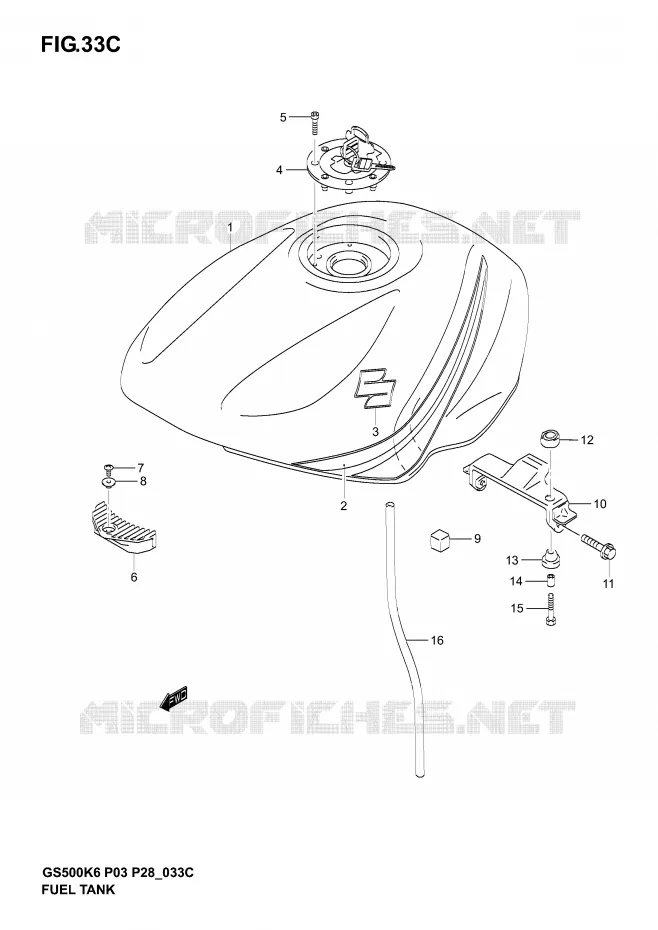 RESERVOIR D'ESSENCE (MODELE K6) Suzuki MOTO 500 GS-F 2006  GS500FK6(P3)