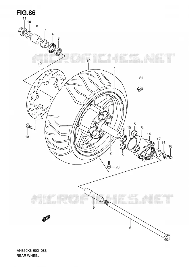 ROUE ARRIERE (AN650K6) Suzuki SCOOTER 650 BURGMAN 2008  AN650AK8(E2)