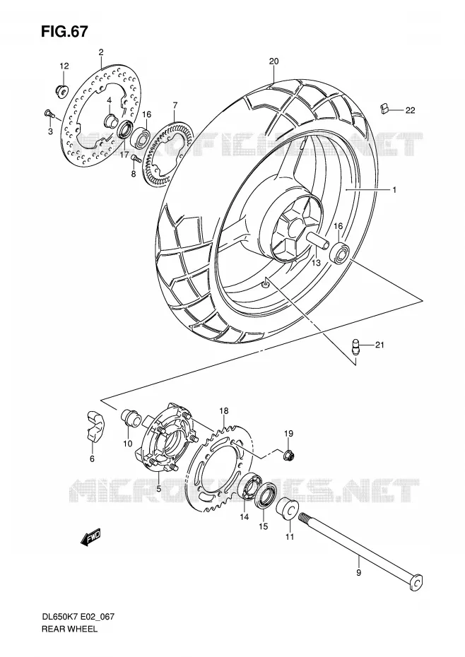 ROUE ARRIERE (DL650AK7/AK8/AK9/AL0/AUEL0) Suzuki MOTO 650 V-STROM 2010  DL650L0(E2)