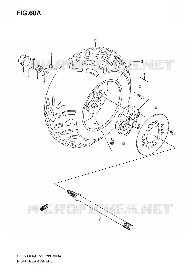 ROUE ARRIERE DROITE (MODEL K6/K7) Suzuki QUAD 500 VINSON 2004  LT-F500FK4(P28/P33)