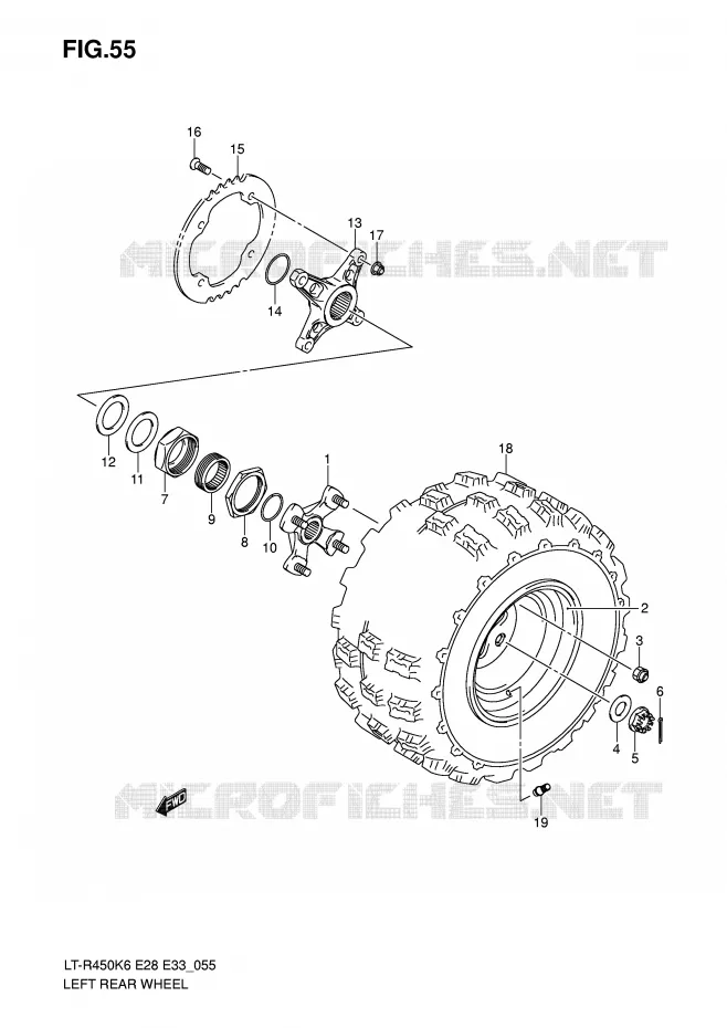 ROUE ARRIERE GAUCHE (MODEL K6/K7) Suzuki QUAD 450 QUADRACER 2008  LT-R450ZK8(E28/E33)