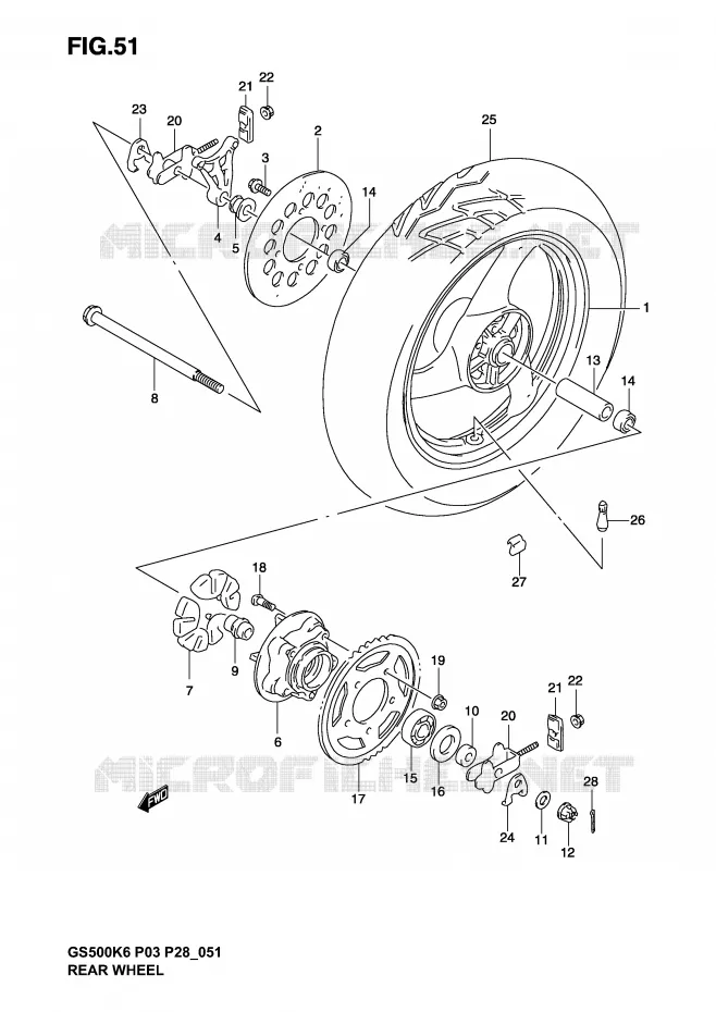 ROUE ARRIERE Suzuki MOTO 500 GS-F 2004  GS500FK4(P3)