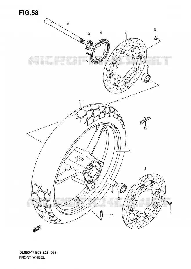 ROUE AVANT (DL650AK7/AK8/AK9/AL0) Suzuki MOTO 650 V-STROM 2007  DL650AK7(E3/E28)