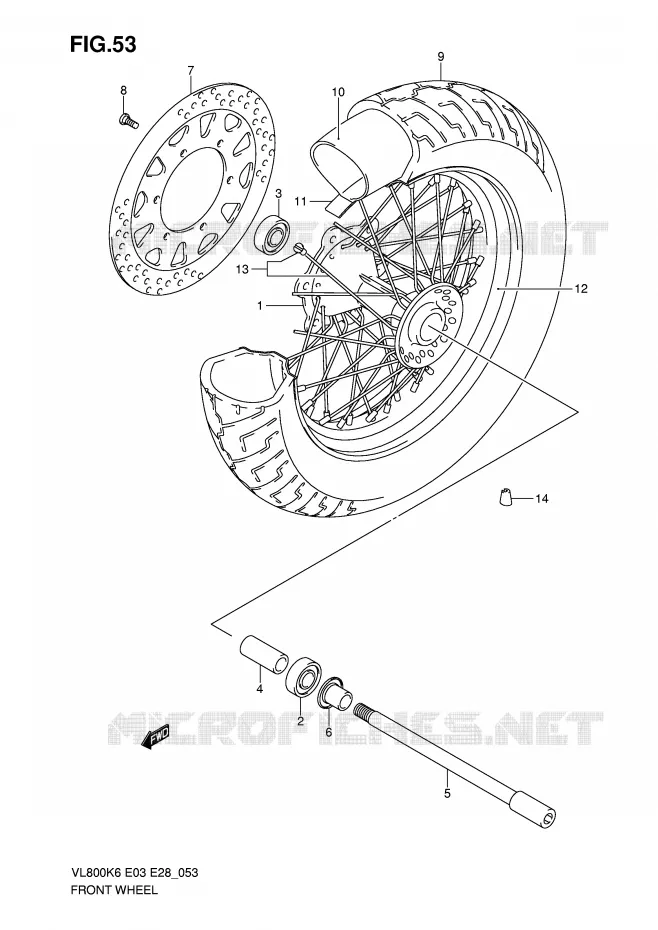 ROUE AVANT (VL800K6/TK6/K7/TK7/K8/TK8/K9/TK9/L0/TL0) Suzuki MOTO 800 VOLUSIA 2010  VL800L0(E3/E28)