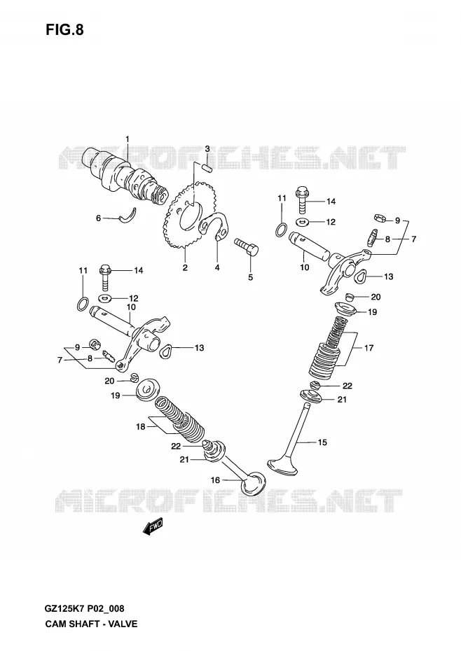 ARBRE A CAMES - SOUPAPES (MODELE K3) Suzuki MOTO 125 MARAUDER 2007  GZ125K7(P02)