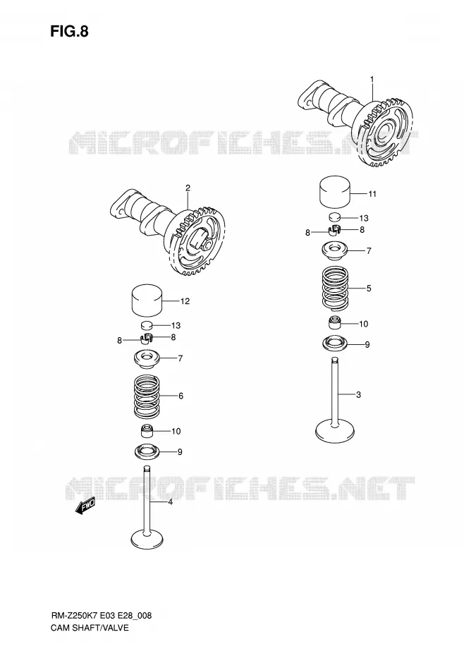 ARBRE A CAMES - SOUPAPES Suzuki MOTO 250 RM-Z 2009  RM-Z250K9(E3/E28)