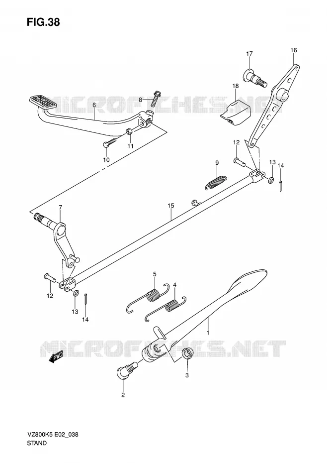 BEQUILLE - PEDALE DE FREIN ARRIERE Suzuki MOTO 800 MARAUDER 2006  VZ800K6(E2)