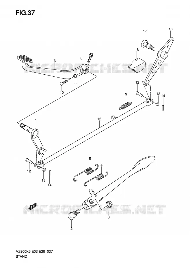 BEQUILLE - PEDALE DE FREIN ARRIERE Suzuki MOTO 800 MARAUDER 2009  VZ800ZK9(E3/E28)