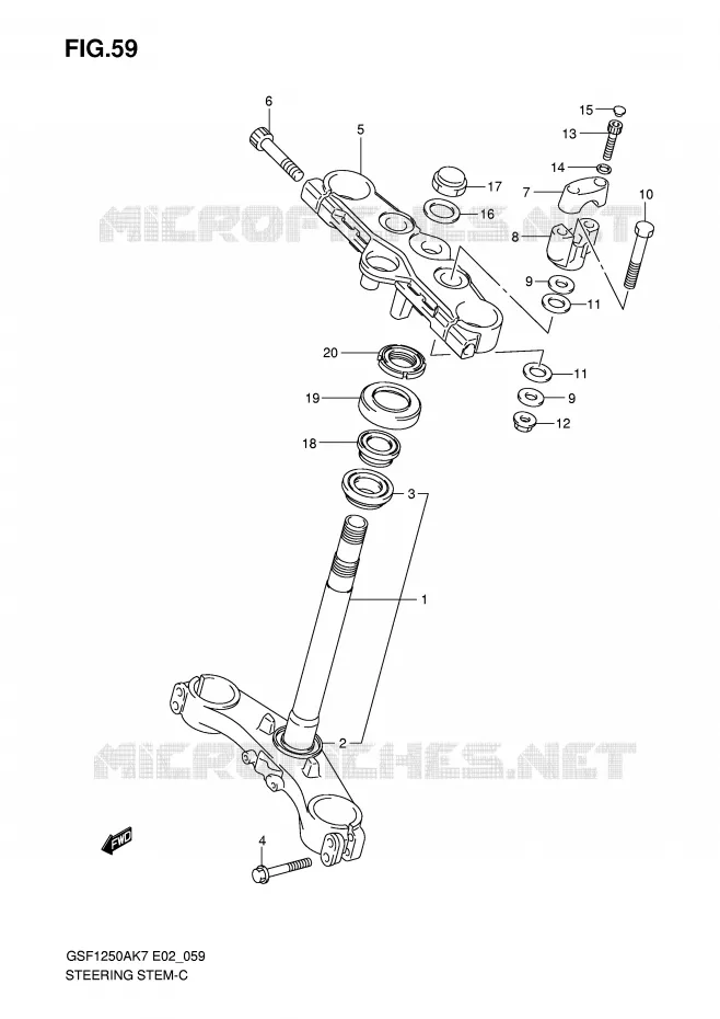 COLONNE DE DIRECTION (GSF1250SK7/SAK7/SK8/SAK8/SK9/SAK9/SAZK9/SL0/SAL0) Suzuki MOTO 1250 BANDIT-N 2009  GSF1250K9(E2)