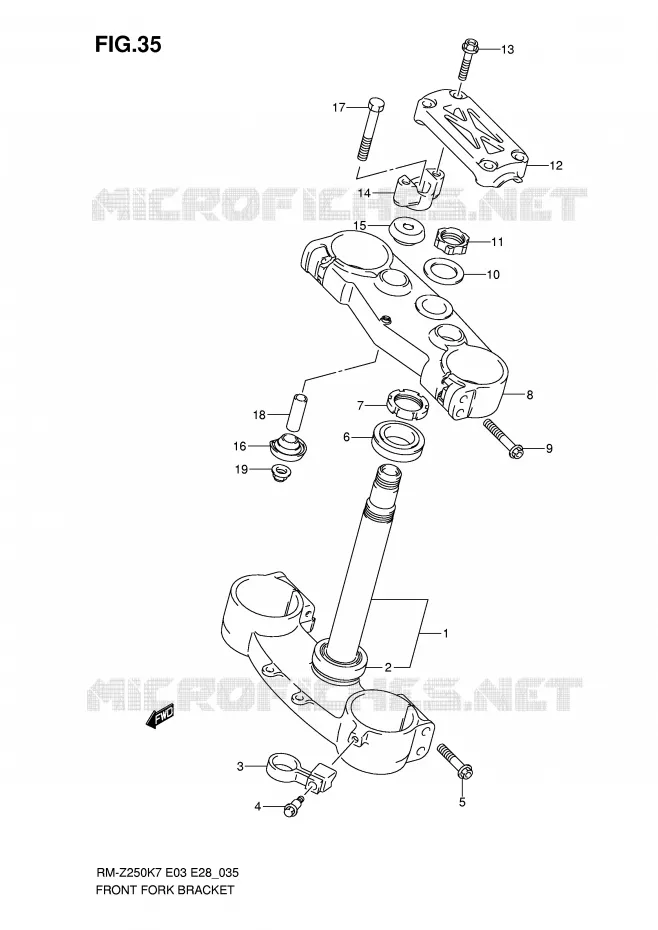 COLONNE DE DIRECTION (MODEL K7) Suzuki MOTO 250 RM-Z 2008  RM-Z250K8(E3/E28)