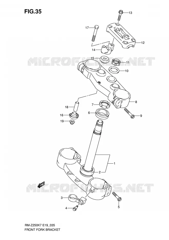 COLONNE DE DIRECTION (MODEL K7) Suzuki MOTO 250 RM-Z 2009  RM-Z250K9(E19)