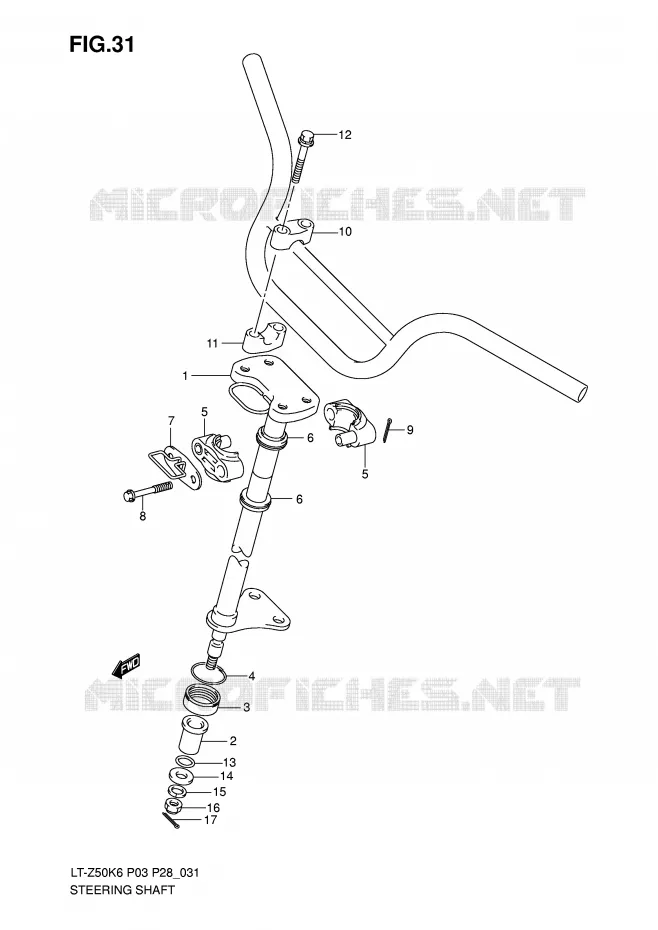 COLONNE DE DIRECTION Suzuki QUAD 50 QUADSPORT 2009  LT-Z50ZK9(P3/P28)