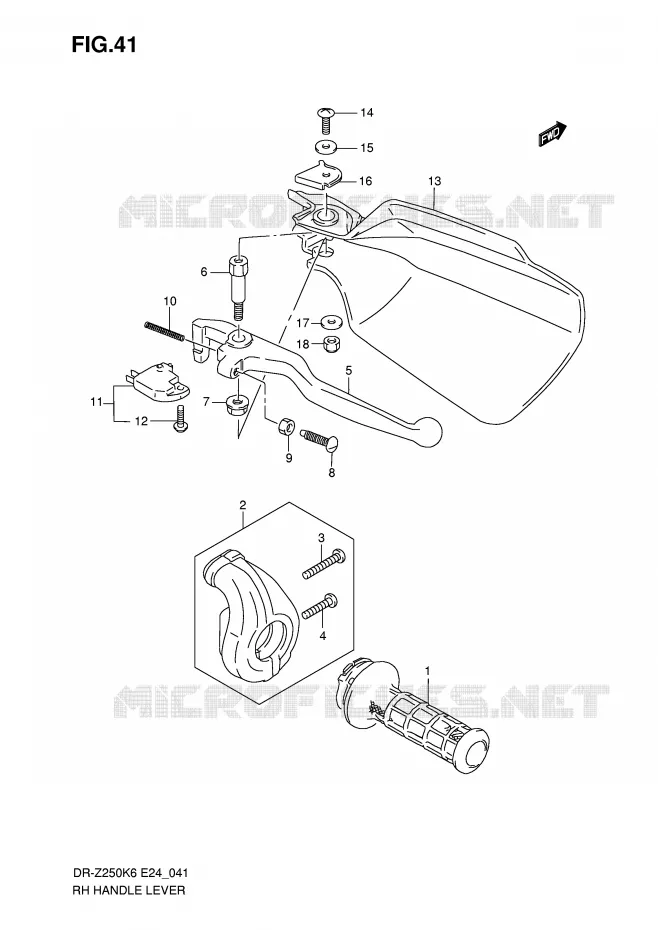 ENSEMBLE LEVIER - POIGNEE DROITE Suzuki MOTO 400 DR-Z 2009  DR-Z250K9(E24)