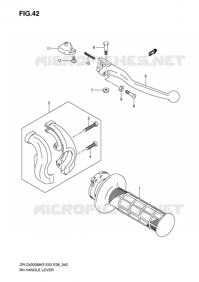 ENSEMBLE LEVIER - POIGNEE DROITE Suzuki MOTO 400 DR-Z 2009  DR-Z400SMK9(E3/E28)