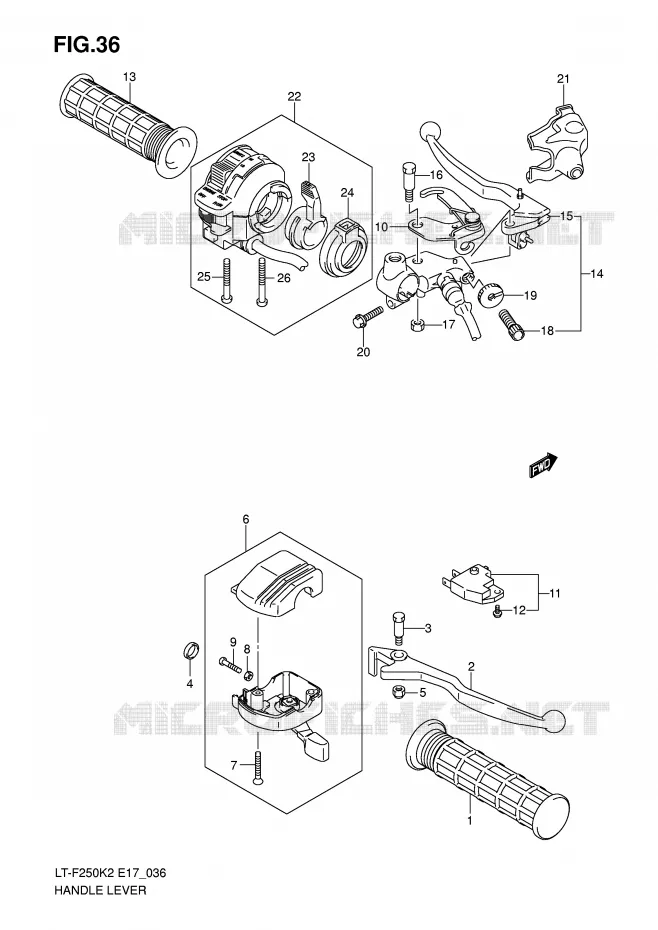 ENSEMBLE LEVIERS - POIGNEES (MODELE K2/K3) Suzuki QUAD 250 OZARK 2004  LT-F250K4(E17)