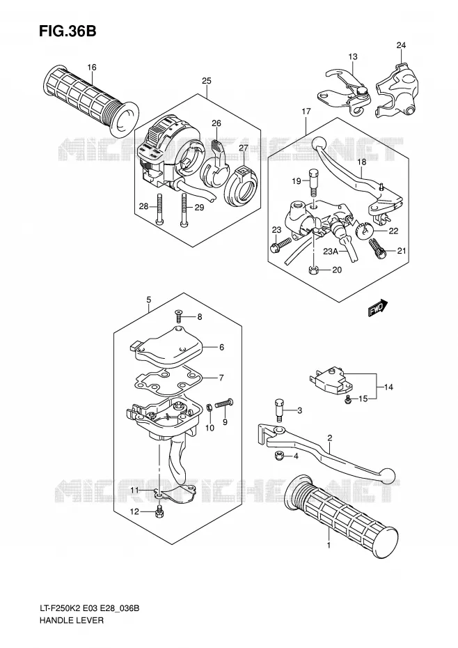 ENSEMBLE LEVIERS - POIGNEES (MODELE K5/K6) Suzuki QUAD 250 OZARK 2005  LT-F250K5(E3/E28)