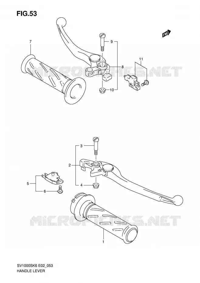 ENSEMBLE LEVIERS - POIGNEES (SV1000/U1/U2) Suzuki MOTO 1000 SV 2007  SV1000SK7(E2)