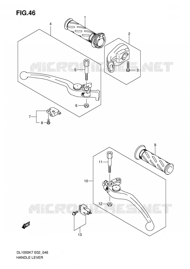 ENSEMBLE LEVIERS - POIGNEES Suzuki MOTO 1000 V-STROM 2010  DL1000L0(P37)