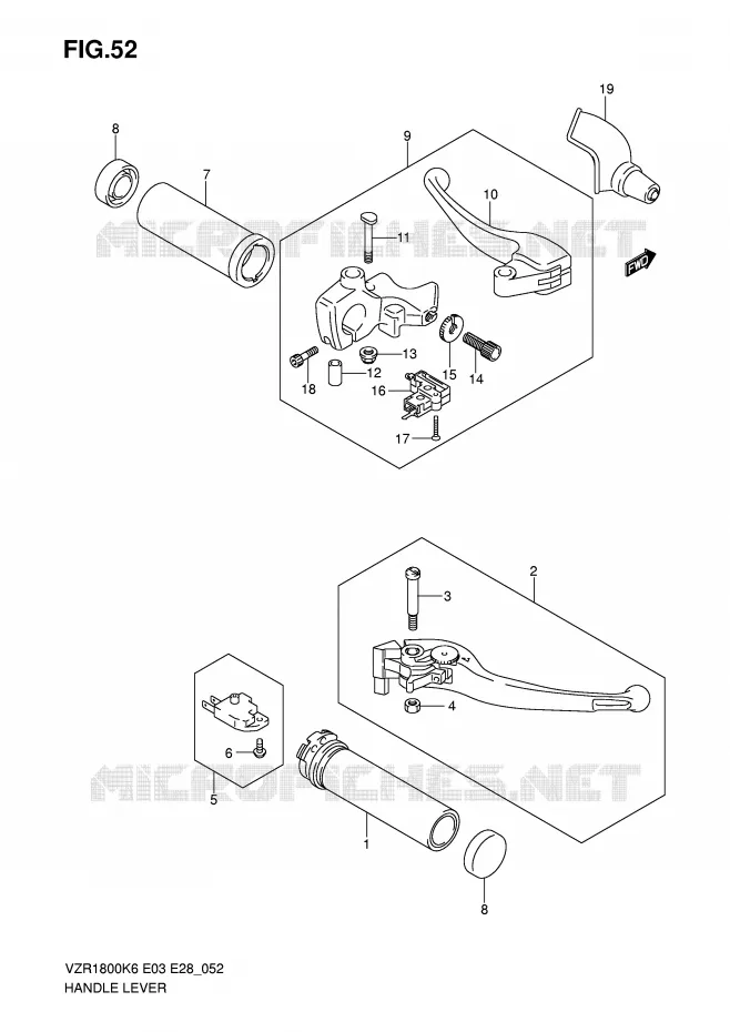 ENSEMBLE LEVIERS - POIGNEES Suzuki MOTO 1800 INTRUDER 2009  VZR1800ZK9(E3/E28)