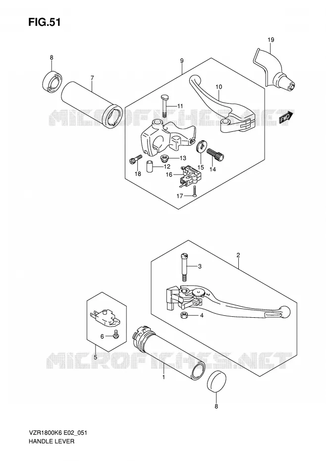 ENSEMBLE LEVIERS - POIGNEES Suzuki MOTO 1800 INTRUDER 2010  VZR1800UFL0(E2)