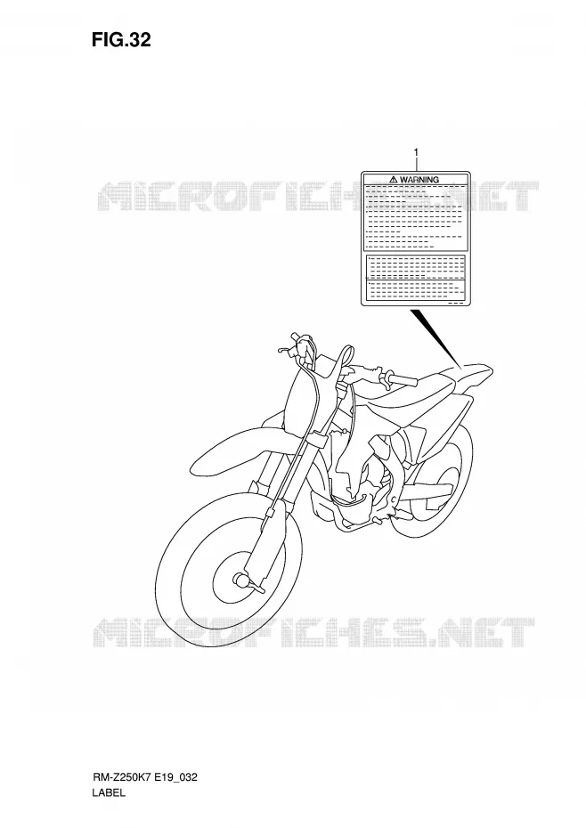 ETIQUETTE Suzuki MOTO 250 RM-Z 2009  RM-Z250K9(E19)