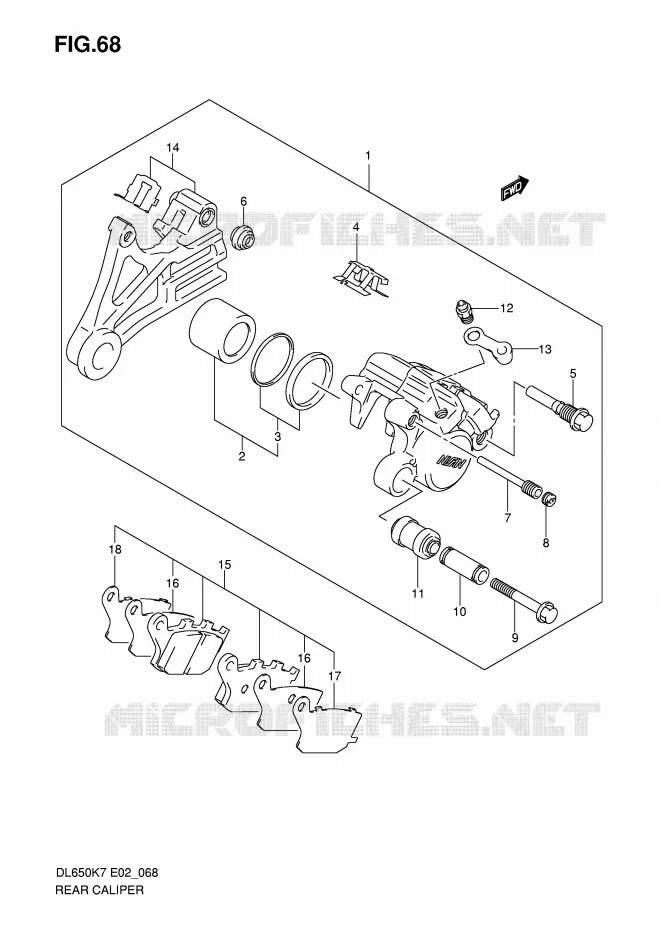 ETRIER DE FREIN ARRIERE (DL650K7/K8/K9/L0/UEL0) Suzuki MOTO 650 V-STROM 2008  DL650AK8(E2)