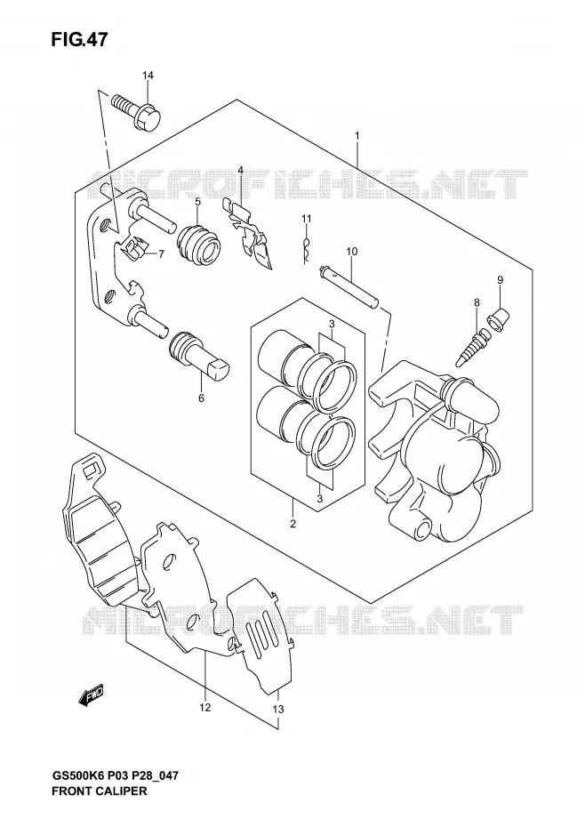 ETRIER DE FREIN AVANT (MODELE K3) Suzuki MOTO 500 GS-E 2005  GS500K5(P3)