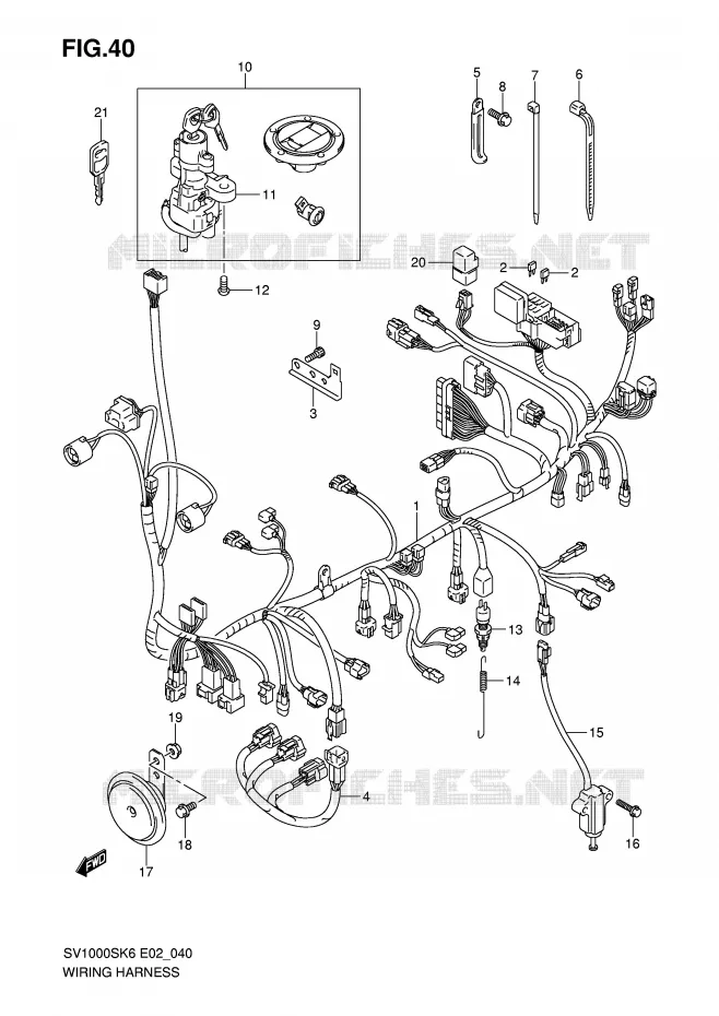 FAISCEAU ELECTRIQUE (SV1000/U1/U2) Suzuki MOTO 1000 SV 2006  SV1000U1K6(E2)