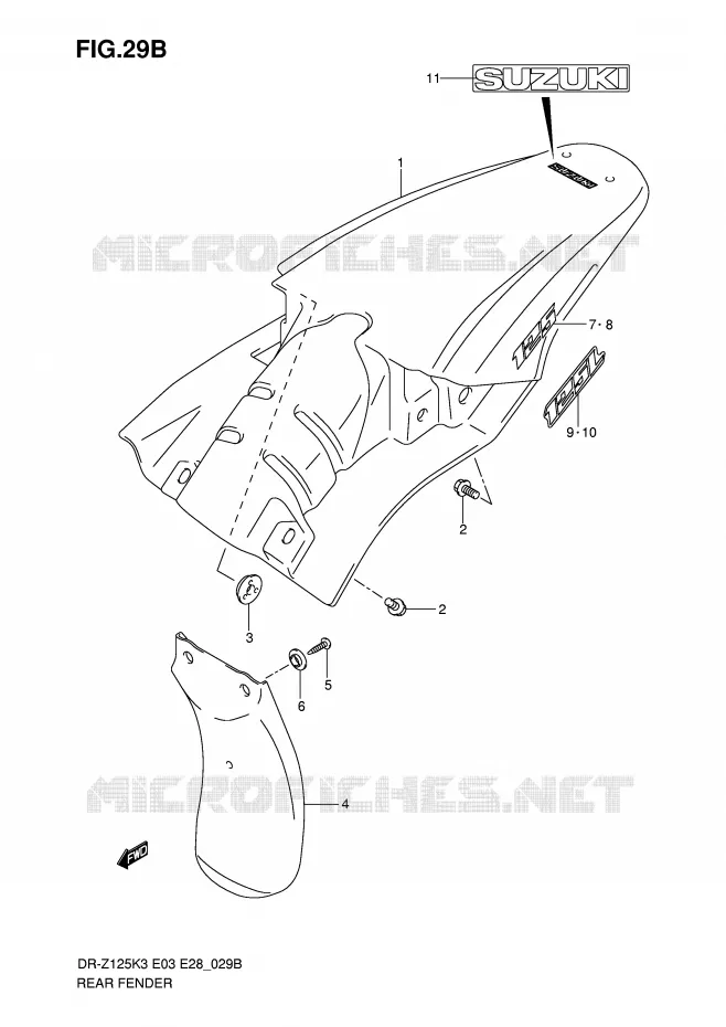 GARDE BOUE ARRIERE (MODEL K7) Suzuki MOTO 125 DR-Z 2007  DR-Z125LK7(E3/E28)