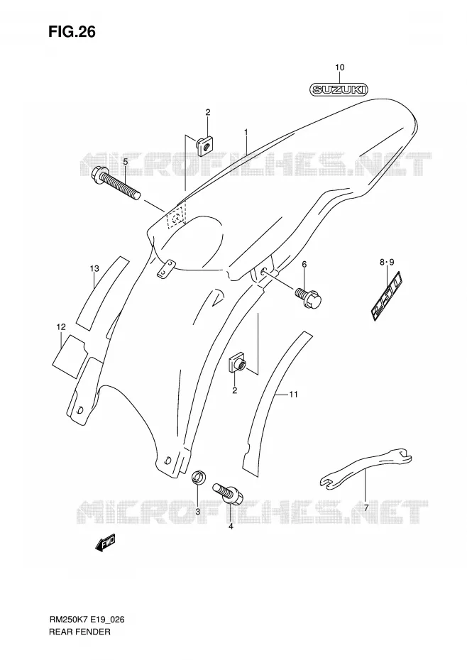 GARDE BOUE ARRIERE Suzuki MOTO 250 RM 2007  RM250K7(E19)