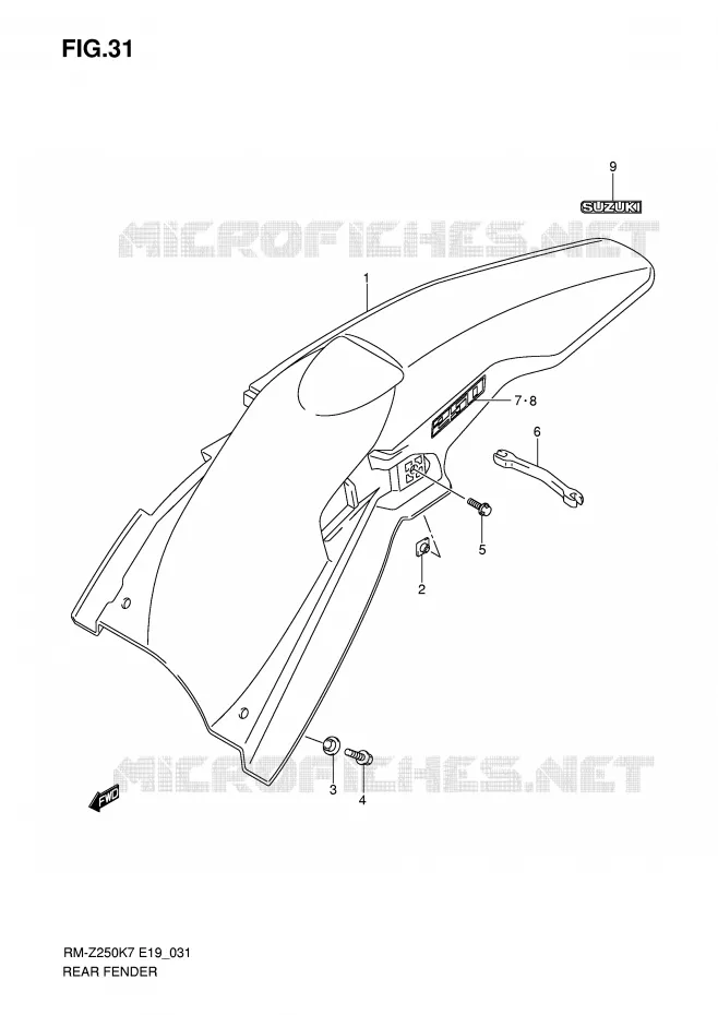 GARDE BOUE ARRIERE Suzuki MOTO 250 RM-Z 2007  RM-Z250K7(E19)