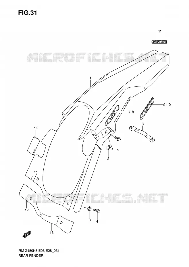 GARDE BOUE ARRIERE Suzuki MOTO 450 RM-Z 2007  RM-Z450K7(E3/E28)
