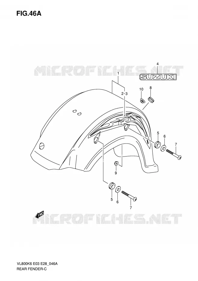 GARDE BOUE ARRIERE (VL800CK7) Suzuki MOTO 800 VOLUSIA 2007  VL800TK7(E3/E28)