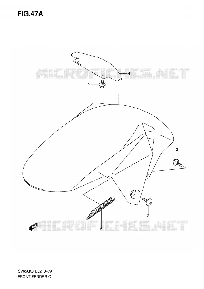 GARDE BOUE AVANT (MODEL K7) Suzuki MOTO 650 SV 2007  SV650UK7(E2)