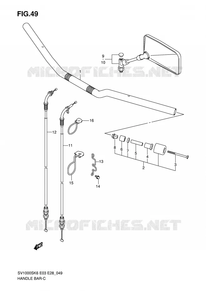 GUIDON (SV1000K6 E33) Suzuki MOTO 1000 SV 2006  SV1000SK6(E3/E28)