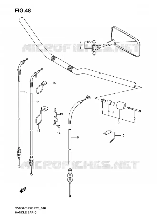 GUIDON (WITHOUT COWLING) Suzuki MOTO 650 SV 2007  SV650AK7/SAK7(E3/E28)
