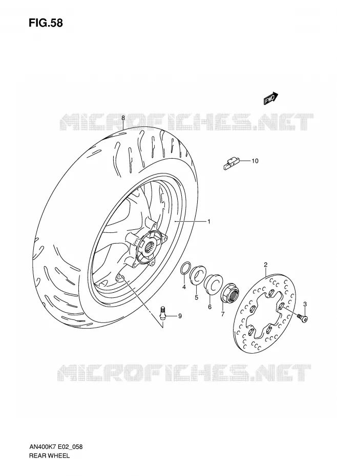 ROUE ARRIERE (AN400K7/ZK7/K8/ZK8/K9/L0) Suzuki SCOOTER 400 BURGMAN 2010  AN400AL0(E2)