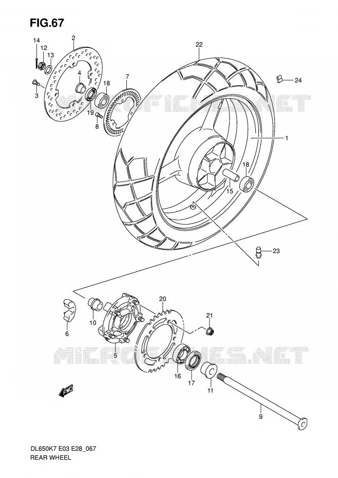 ROUE ARRIERE (DL650AK7/AK8/AK9/AL0) Suzuki MOTO 650 V-STROM 2007  DL650K7(E3/E28)