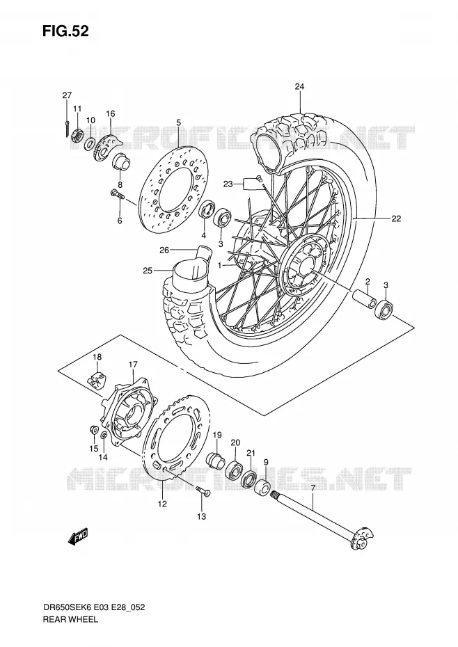 ROUE ARRIERE (MODEL K6/K7) Suzuki MOTO 650 DR 2007  DR650SEK7(E3/E28)