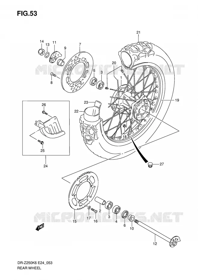 ROUE ARRIERE Suzuki MOTO 250 DR-Z 2006  DR-Z250K6(E24)