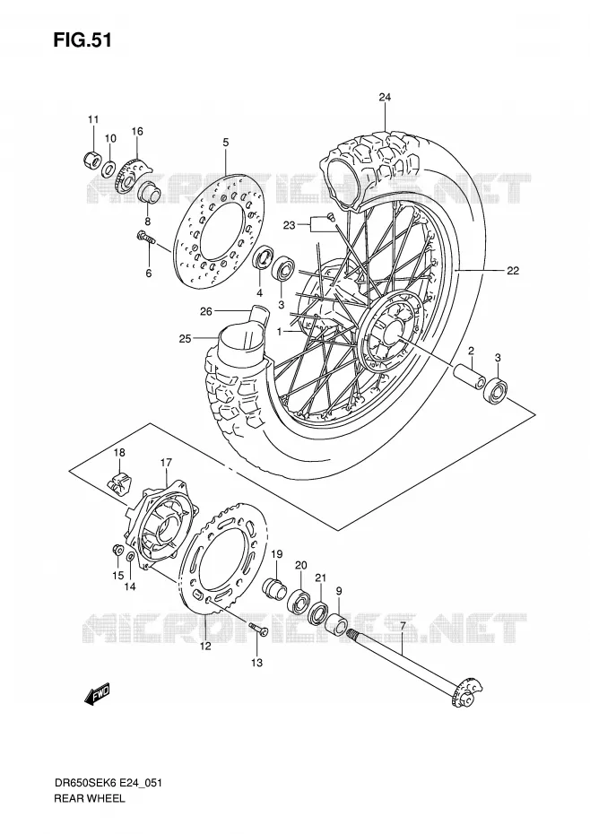 ROUE ARRIERE Suzuki MOTO 650 DR 2008  DR650SEK8(E24)