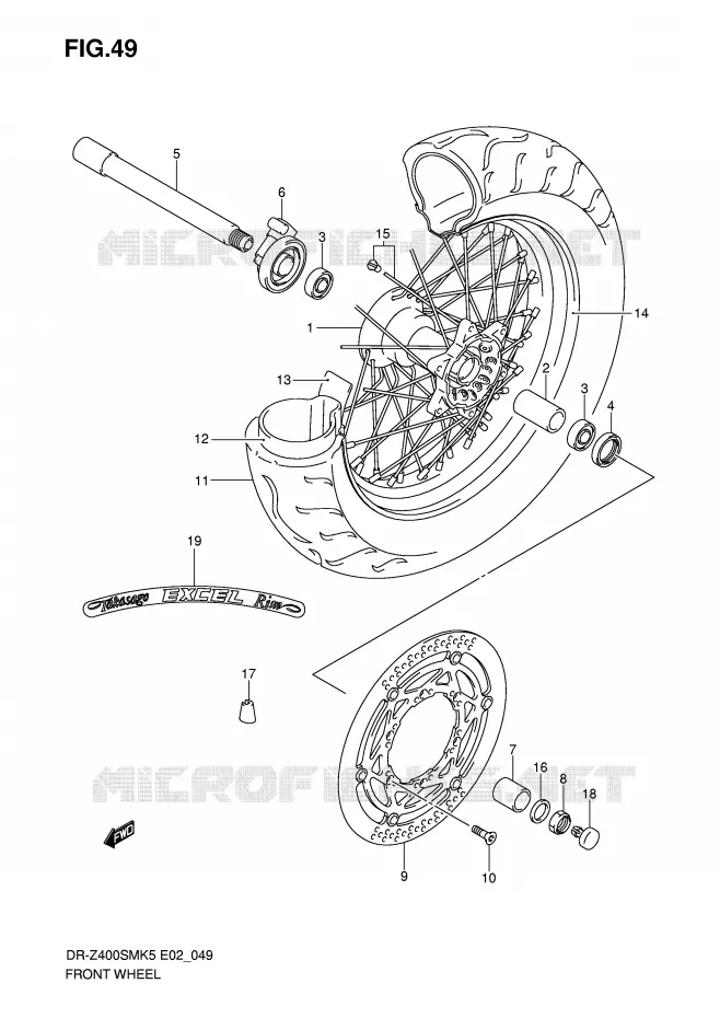 ROUE AVANT (MODELE K5/K6) Suzuki MOTO 400 DR-Z 2007  DR-Z400SMK7(E2)
