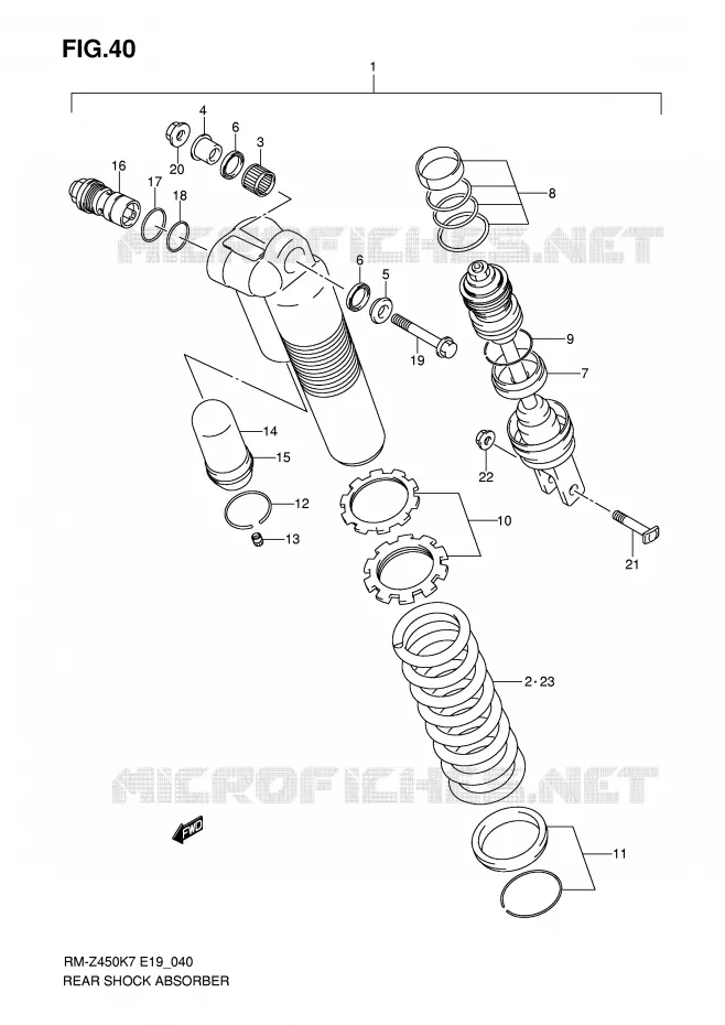 AMORTISSEUR ARRIERE Suzuki MOTO 450 RM-Z 2007  RM-Z450K7(E19)