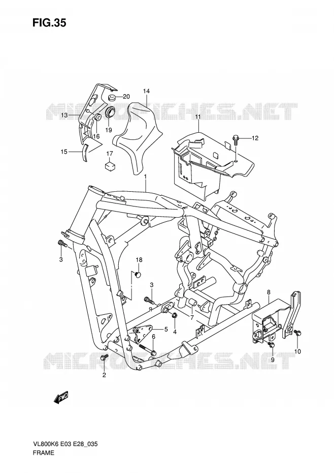 CADRE (MODEL K6/K7/K8) Suzuki MOTO 800 INTRUDER 2007  VL800CK7(E3/E28)