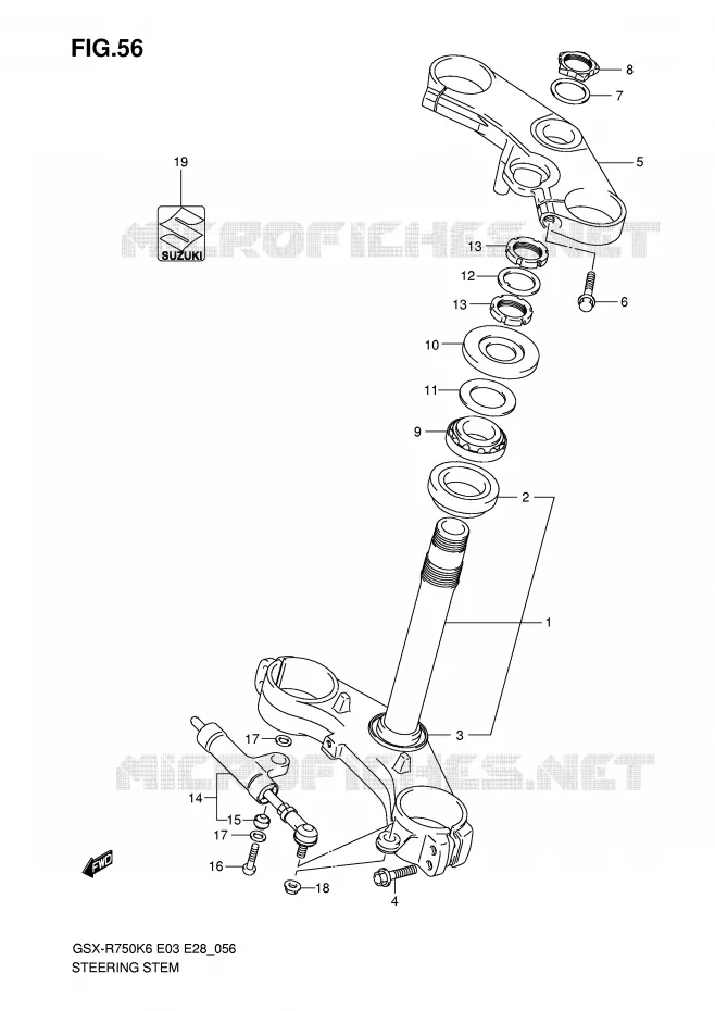 COLONNE DE DIRECTION Suzuki MOTO 750 GSX-R 2006  GSX-R750K6(E3/E28)